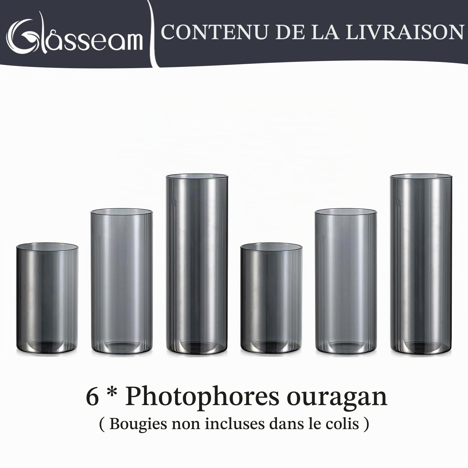 Glasseam Porte-Bougies en Verre: Lot De 6 Bougeoirs Gris Noirs pour Bougies Piliers Bougeoirs Cylindriques Vases pour DéCoration Bougeoirs Flottants pour Tables De Salon DéCoration IntéRieure