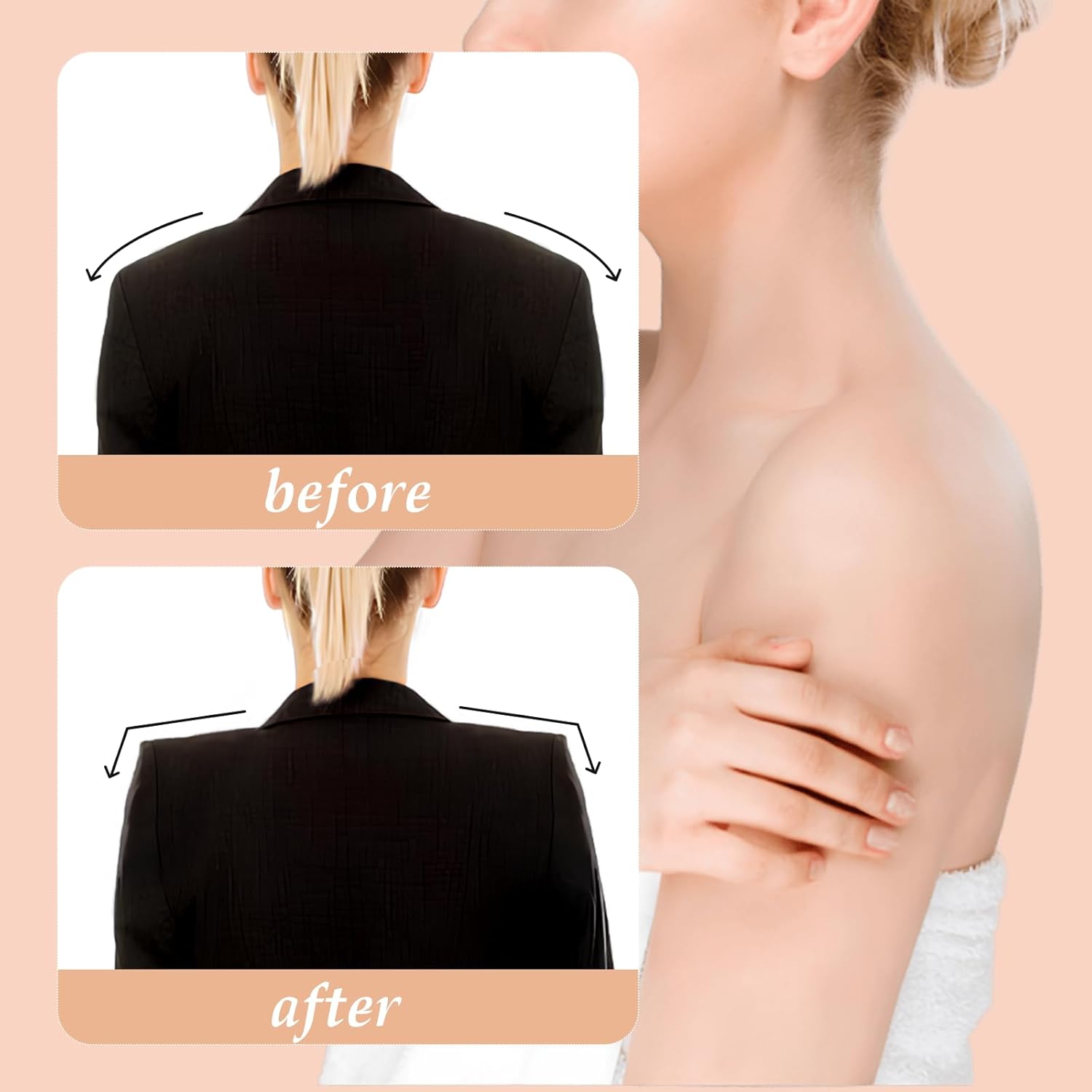 Zaruatu Silicone Shoulder Pads for Women Clothing Soft Adhesive Shoulder Pads for Women Anti Slip Enhancer Shoulder Pads for Jackets Dress Suits (Black & White & Skin & Clear) - Image 5