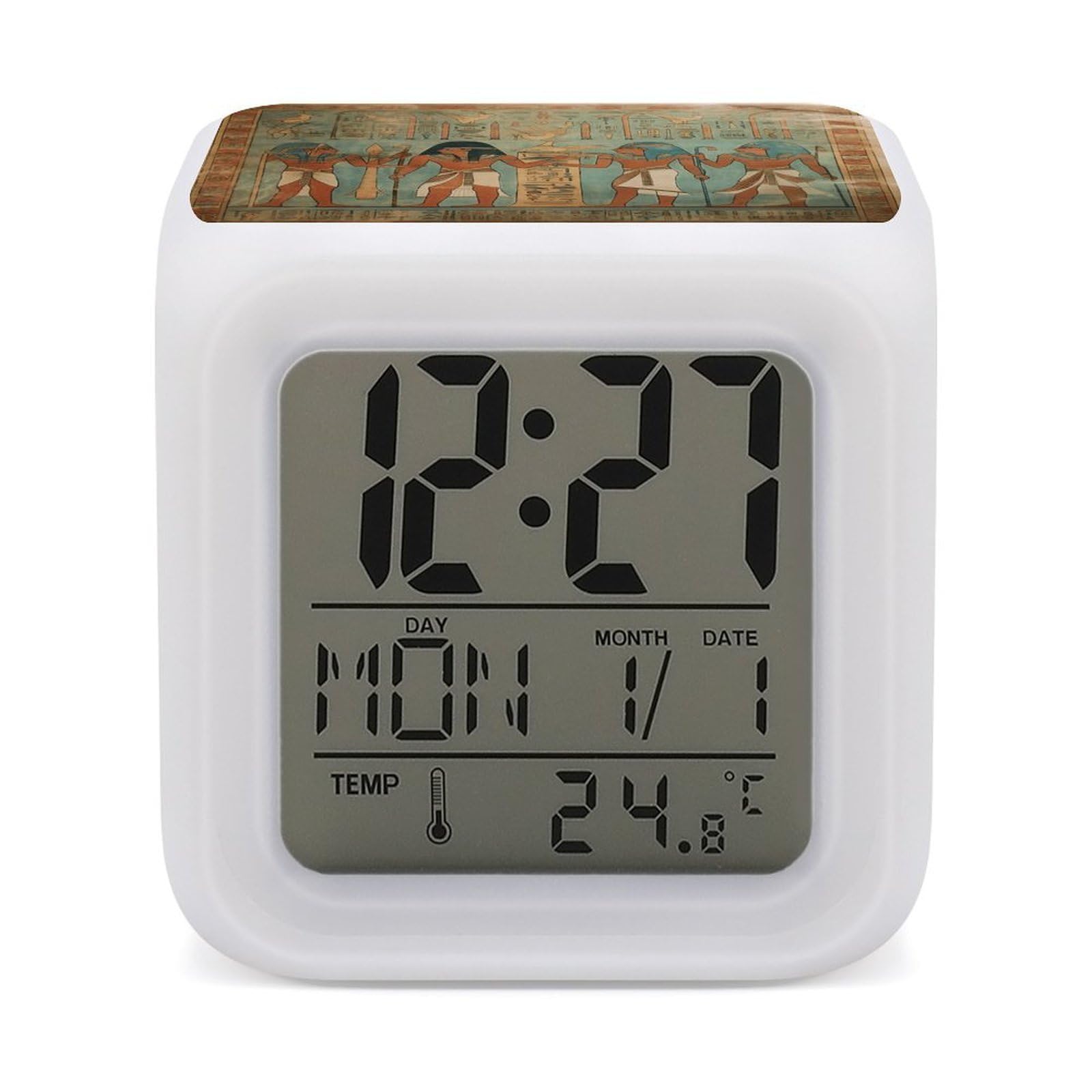 VstaDank Women in Ancient Egypt Alarm Clock 7 Color Changing LED Wake-Up Clocks Printed Home Decoration Multi-Color Night Light Digital Alarm Clock with Temperature Display for Home Office