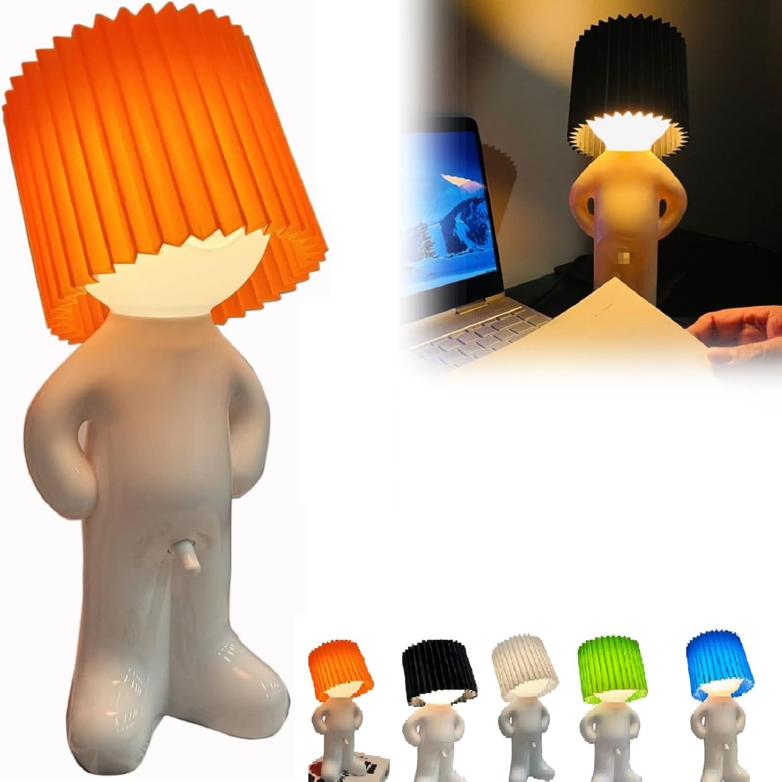 Shy Boy Desk Lamp, Creative and Charming Bedroom Night Light, Cute Boy Night Light, for Christmas and Valentine's Day (Orange, Standing)