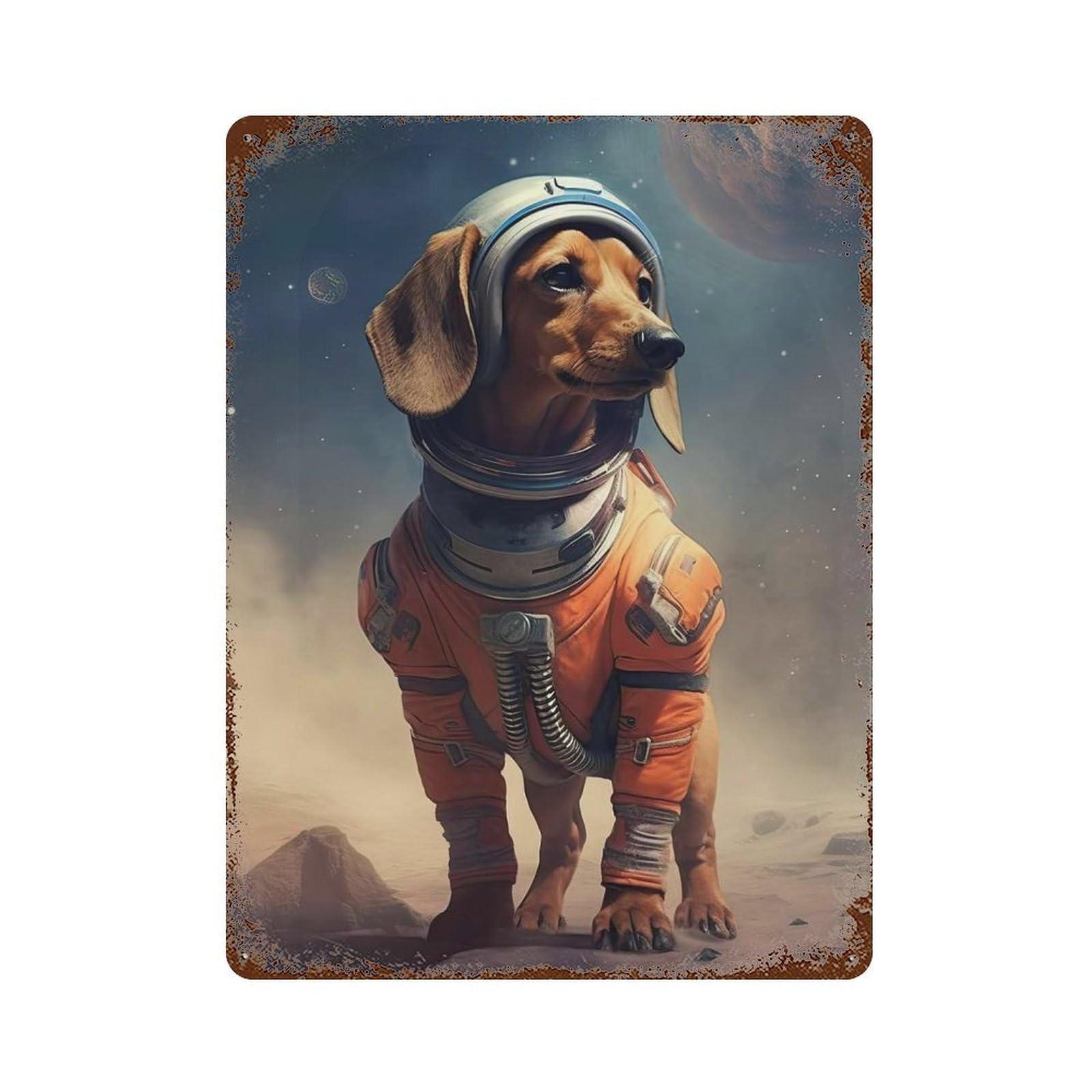 Garage Style Dachshund Mars Rust Effect Tin Sign 15.7"x11.8", Farmhouse Wall Decor for Bar And Workshop