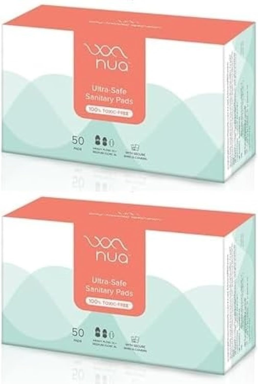 Nua Sanitary Pads For Women | Safe on Skin | Toxic-Free & Rash-Free |2 sizes in 1: Heavy Flow-XL+ & Medium-XL | Leakproof | With 50 Paper Disposal Pouches,50 Ultra Thin Pads x Pack of 2