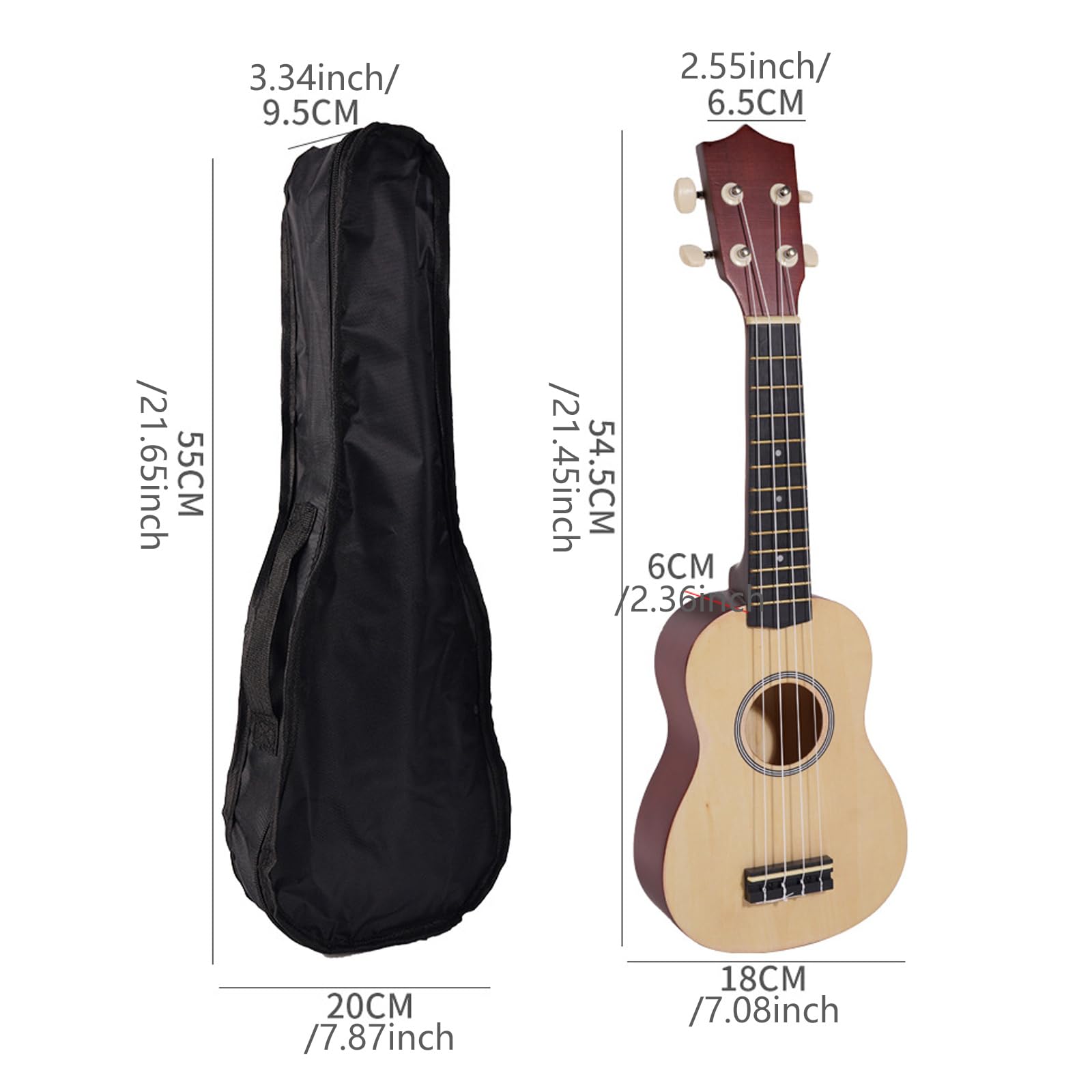 Ukulele classico da 53,3 cm, facile da trasportare per principianti, struttura in legno, adatto per studenti e artisti all'aperto
