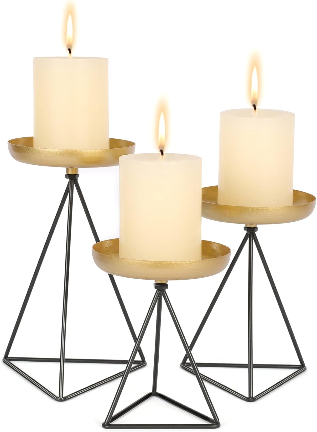 Candle Holders for Pillar Candle 3Pcs Matte Black&Gold