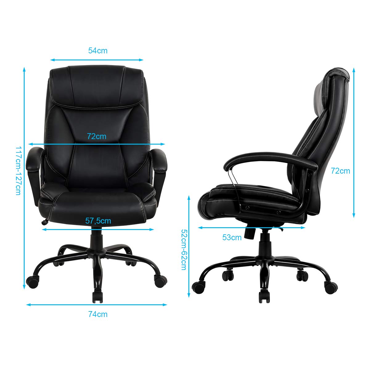 COSTWAY Chefsessel, ergonomischer Bürostuhl bis 220 kg belastbar, Schreibtischstuhl mit Wippfunktion, höhenverstellbar, Computerstuhl, PC Stuhl, Drehstuhl für Große Menschen