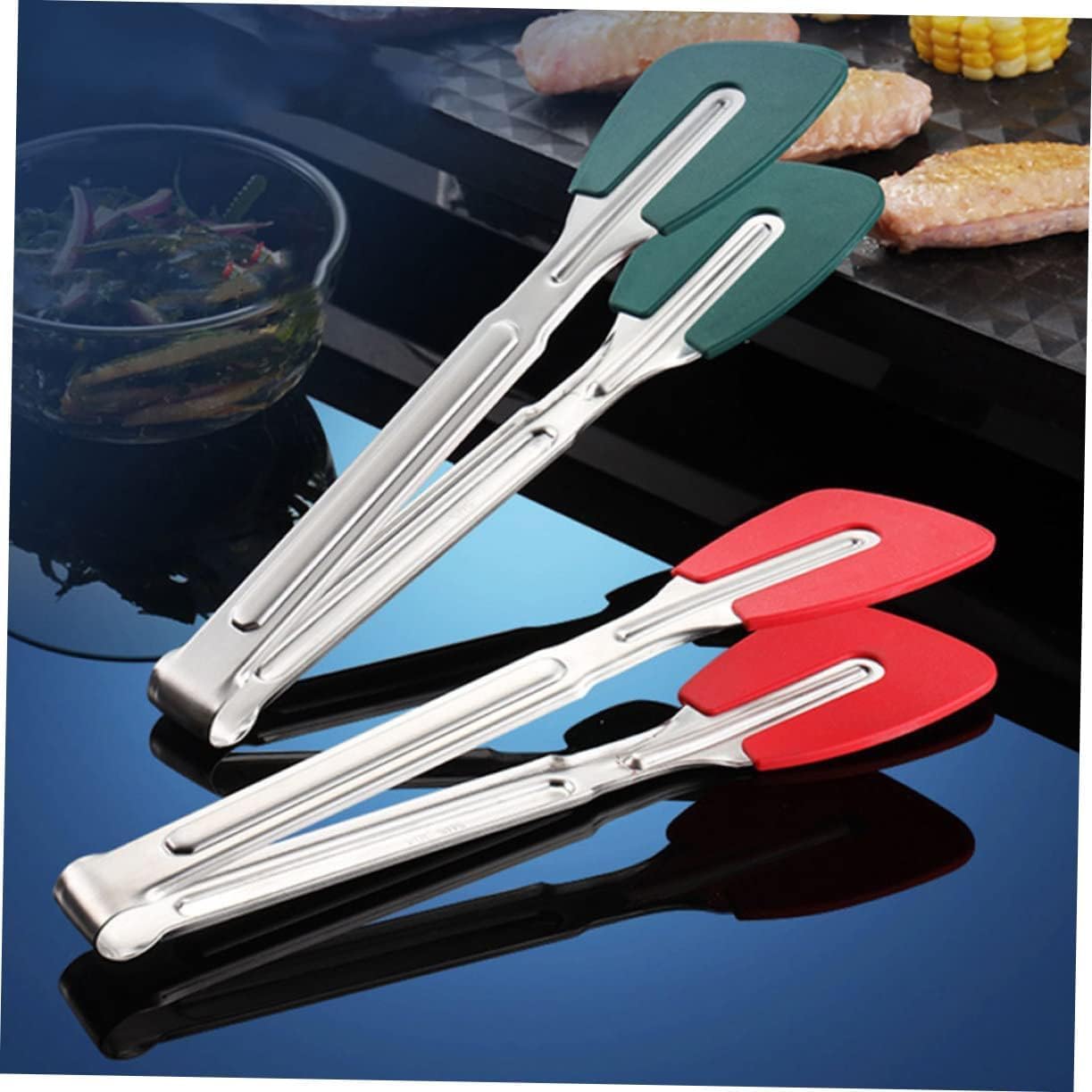 Cooking Tongs, Food Tongs Barbecue Tongs Sandwich Tongs Salad Tongs Grilling Cooking Tong Pastry Clamp Food Cooking Tongs BBQ Tong Appetizers Tongs Stainless Steel(Red)