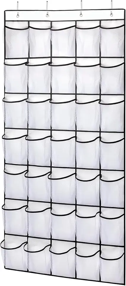 Sapateira de Porta Organizadora, Saco de Armazenamento Suspenso - Vertical, Organizador de Sapatos para Parede, Branco