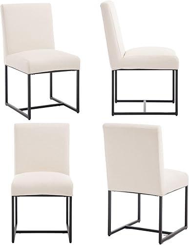 Vista 7 de Juego de 6 sillas de comedor modernas con fundas de asiento extraíbles, sillas tapizadas de lino para cocina y comedor con marco de metal negro