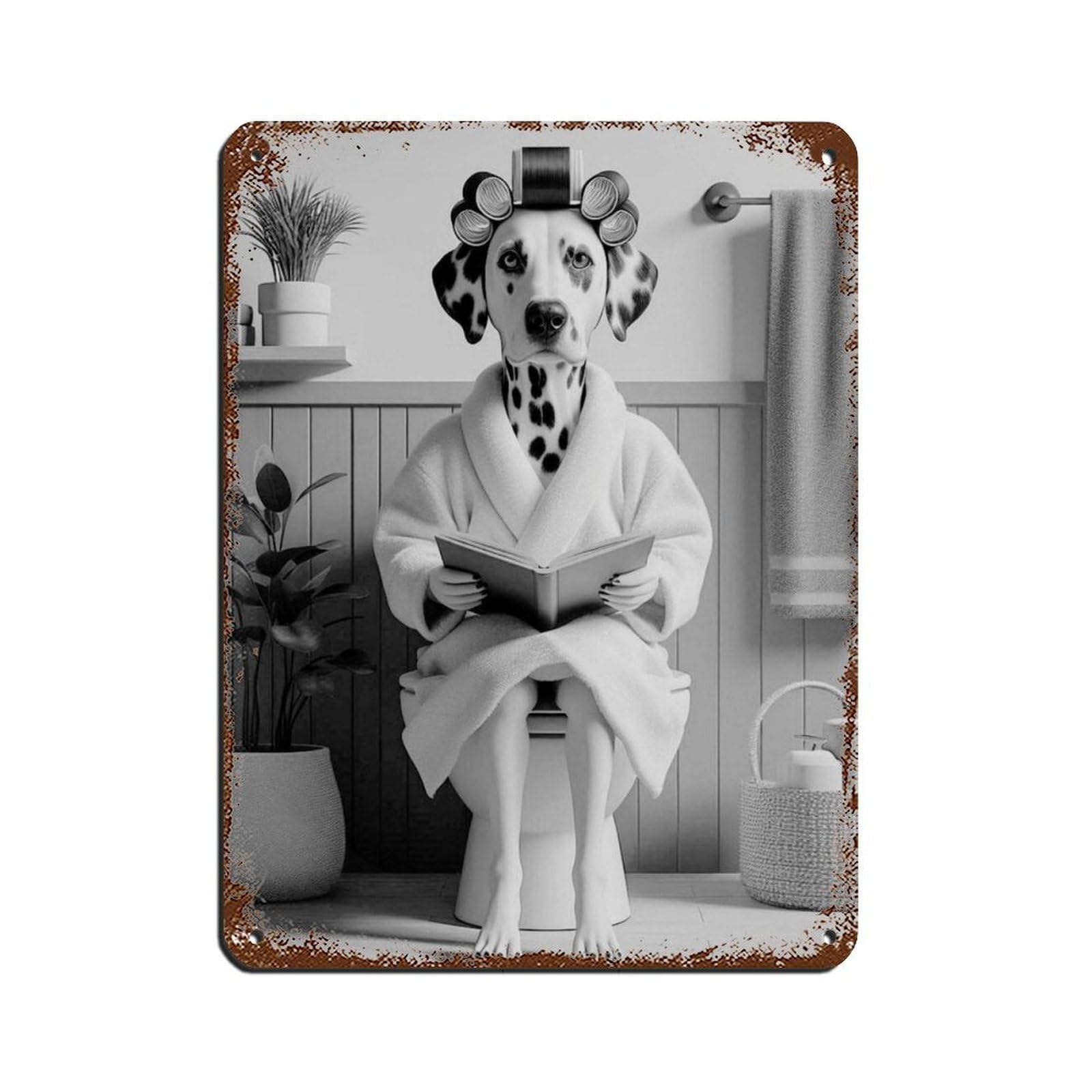 Dalmatian Dog Bathroom Art Retro Poster Metal Tin Sign Chic Art Retro Iron Painting Bar People Cave Cafe Family Garage Poster Wall Decoration 12x16inch(30x40cm)