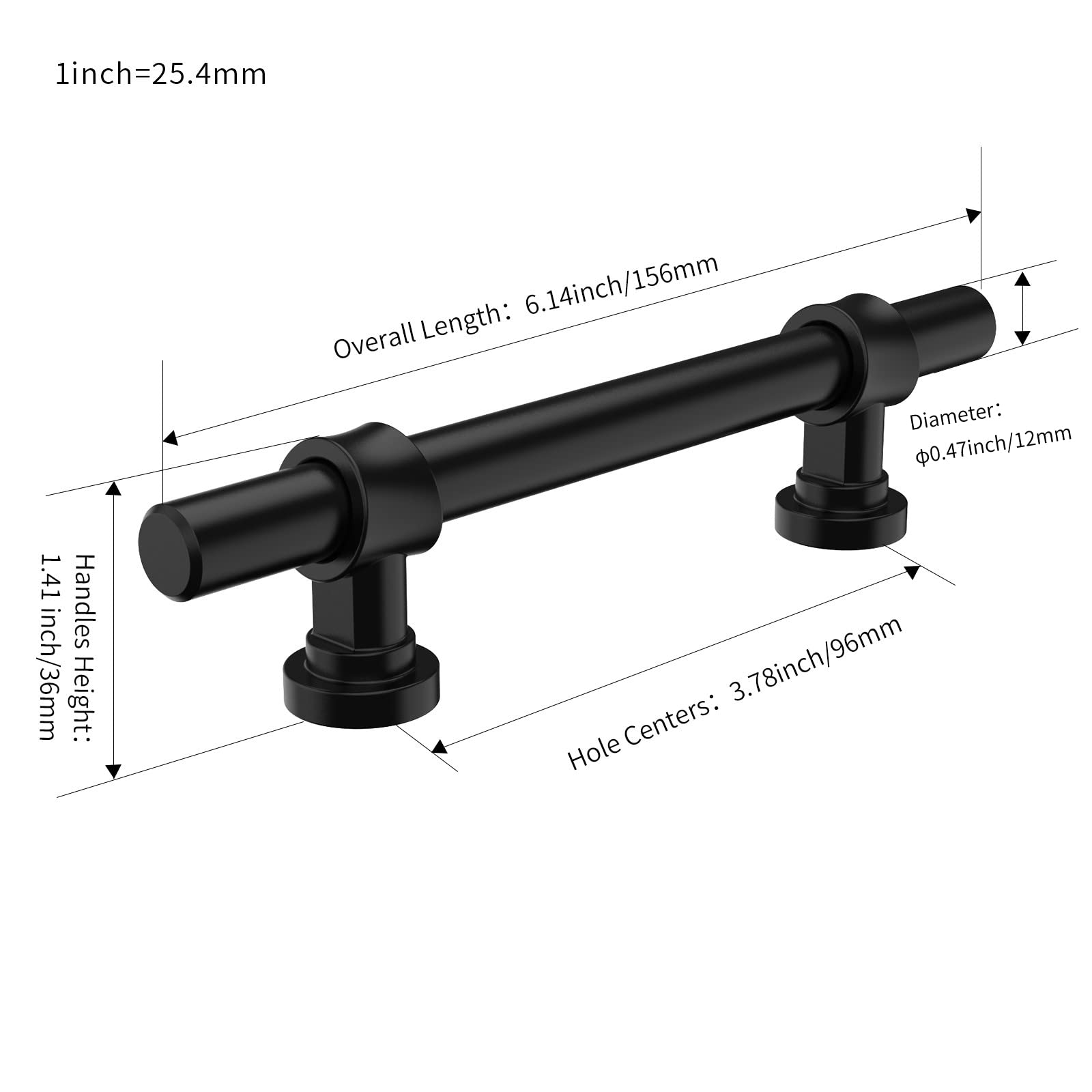 FURNIWARE Lot de 10 poignées de meuble - Distance entre les trous : 96 mm - Pour cuisine, armoire - Pour porte de salle de bain, armoire - Noir mat