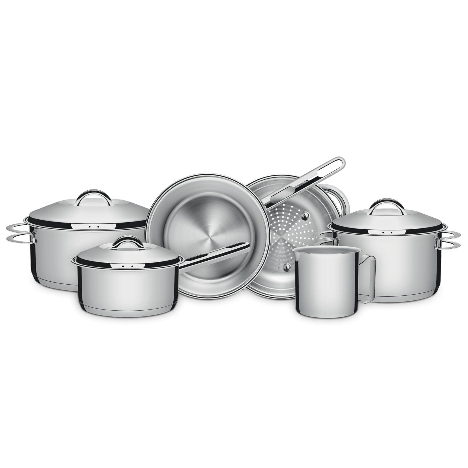 Tramontina Batterie de Cuisine Solar Inox Fond Triple avec Couvercles 6 Pièces