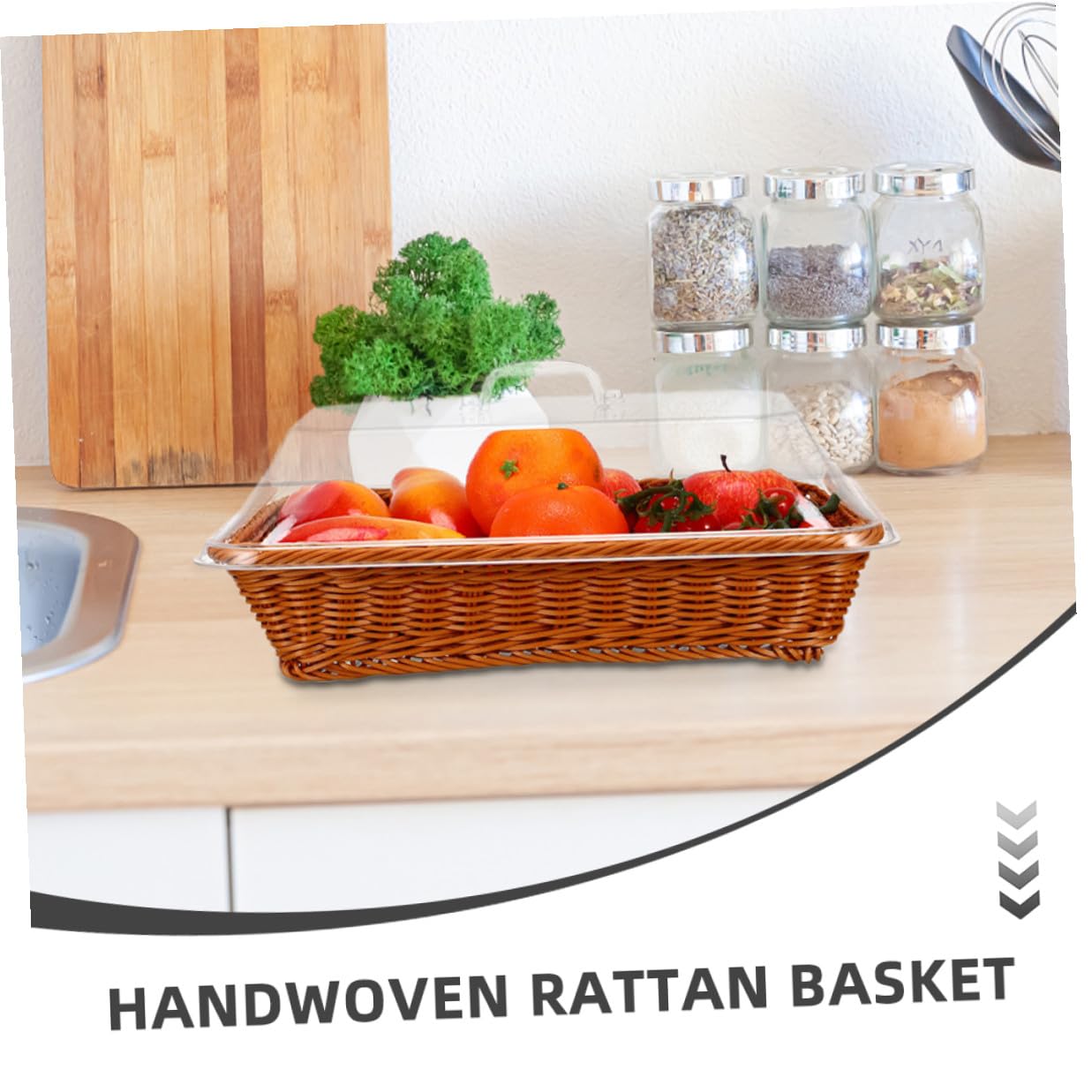 Cesta de Almacenamiento de Ratán Tejido 40x30x15 Cm con Tapa para Picnic y Cocina Cesta para Servir Pan y Fruta para Organización del Hogar