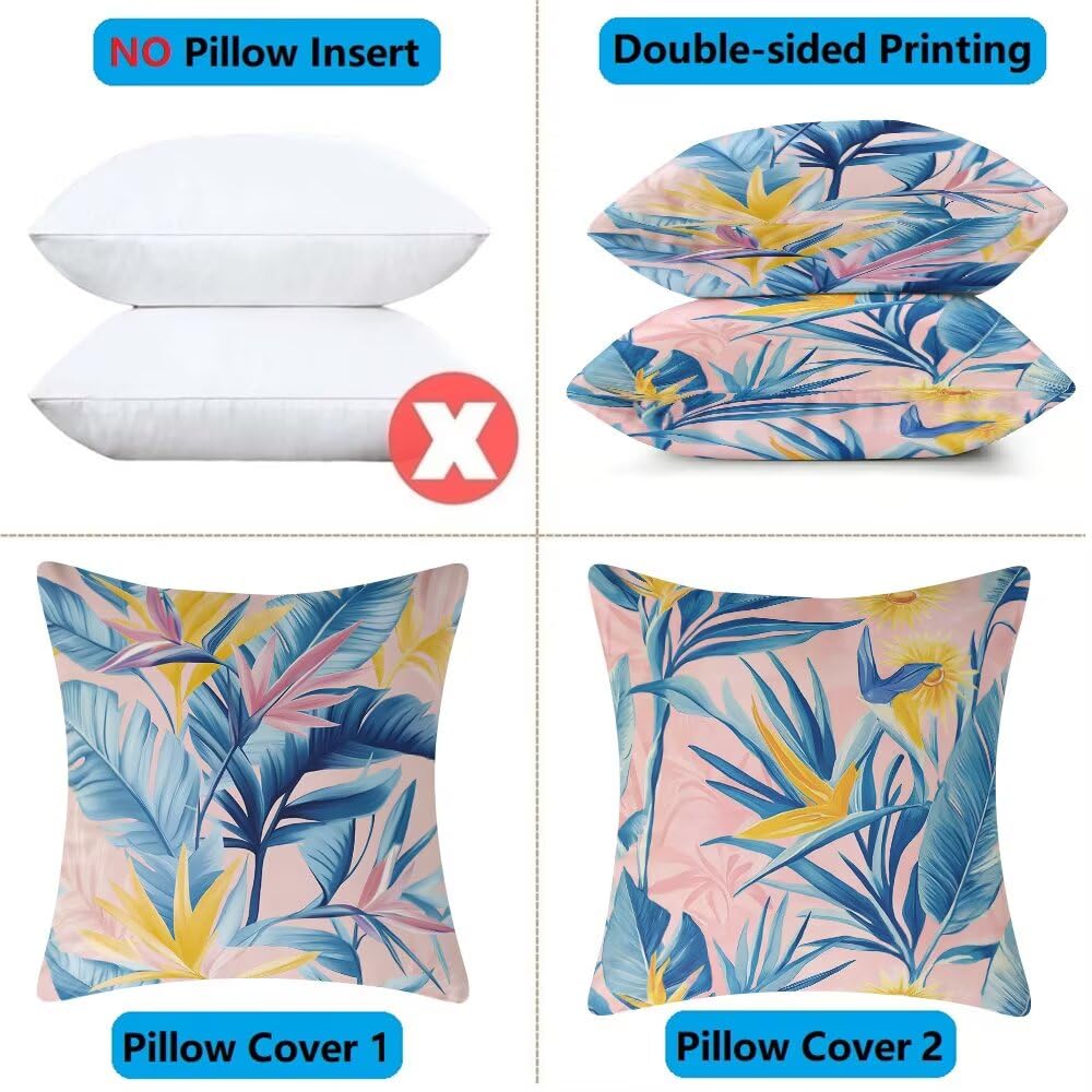 Federe Cuscini Divano 65x65 cm Federe Morbido Copricuscini Rosa in Velluto, 2 Pezzi Copri Cuscini per Divano Primavera Estate Federa Cuscino Piante Tropicali per Camera da Letto Soggiorno (IU71)