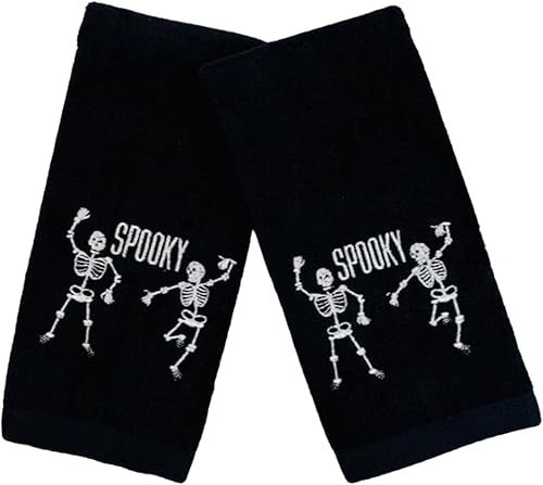 Miniatura 2 de Serafina Home Toallas de baño de Halloween Juego de 2 esqueletos y fantasmas bailarines de algodón de terciopelo negro suave 12 x 18 pulgadas