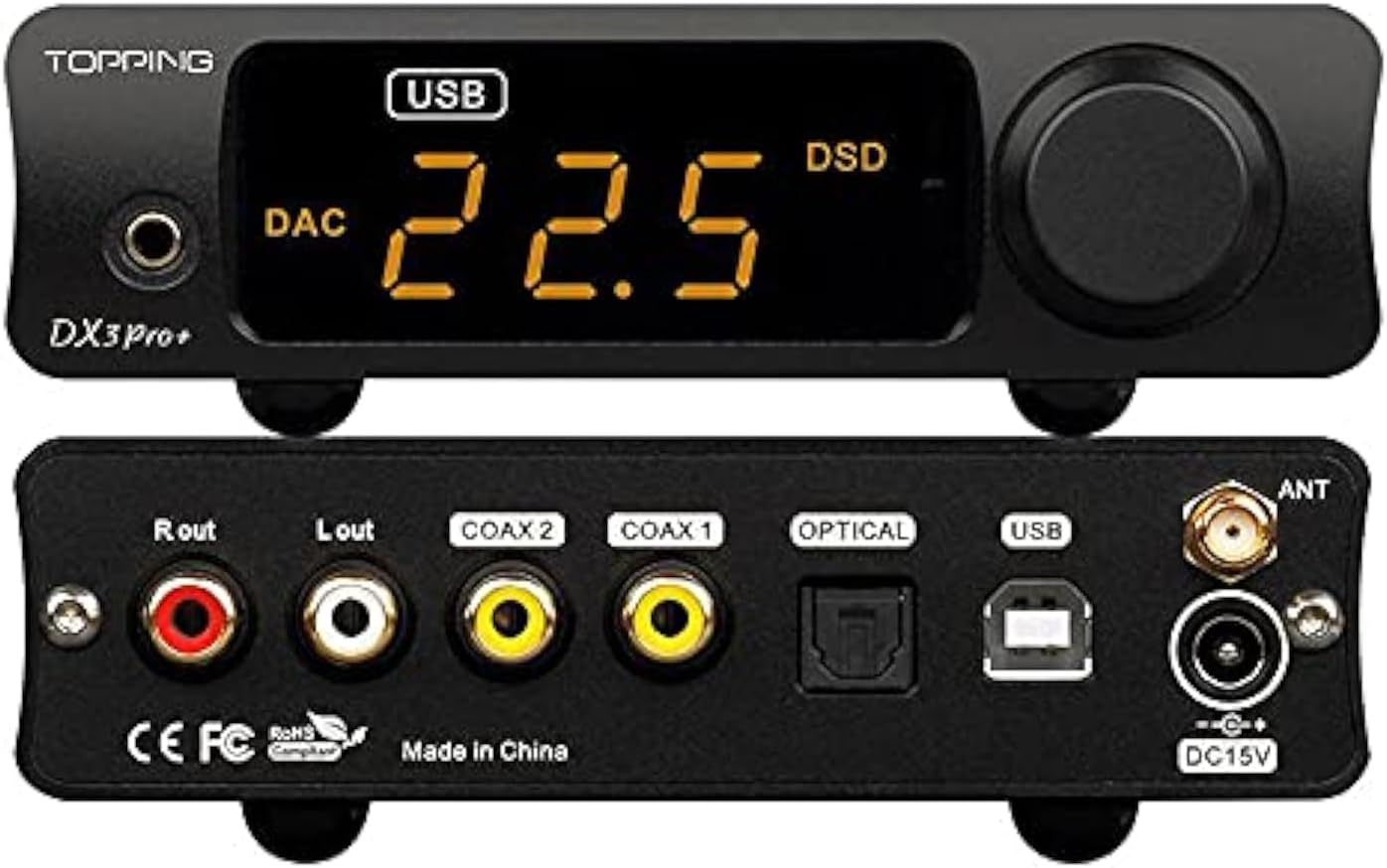 Topping DX3 Pro+ ES9038Q2M Bluetooth 5.0 LDAC Audio Decoder DSD512 DAC AMP NFCA Headphone Amplifier Pre Amplifier (Black)