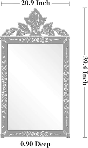 Miniatura 5 de KOHROS Espejo cuadrado montado en la pared, espejo veneciano decoración para la sala de estar, baño, dormitorio (ancho 24 pulgadas x alto 41