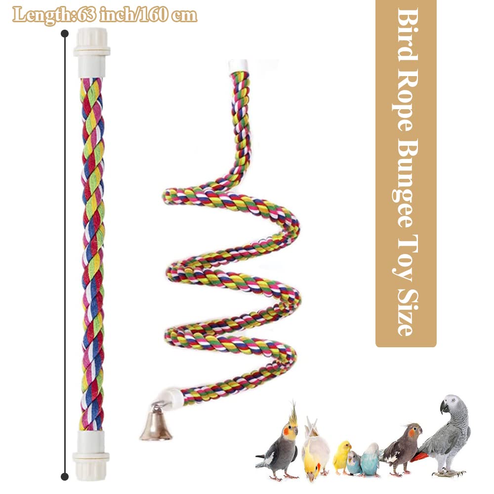 ASOCEA Uccello della corda Bungee giocattolo con campana cotone pappagallo spirale Swing arrampiCata gabbia in piedi posatoio per uccelli pappagallini cocorite