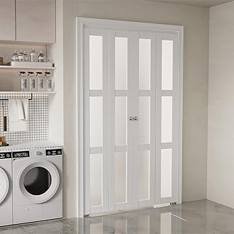 BARNER HOME Bi-Fold Doors, for 48"x 80" (Double 24" x 80" Doors) Opening, 3-lite Tempered Frosted Glass Panel, MDF, White Closet Door