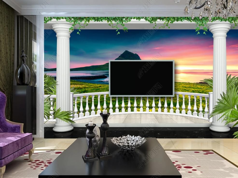 Papier peint intissé grand format pour agrandir un salon sombre avec vue lac