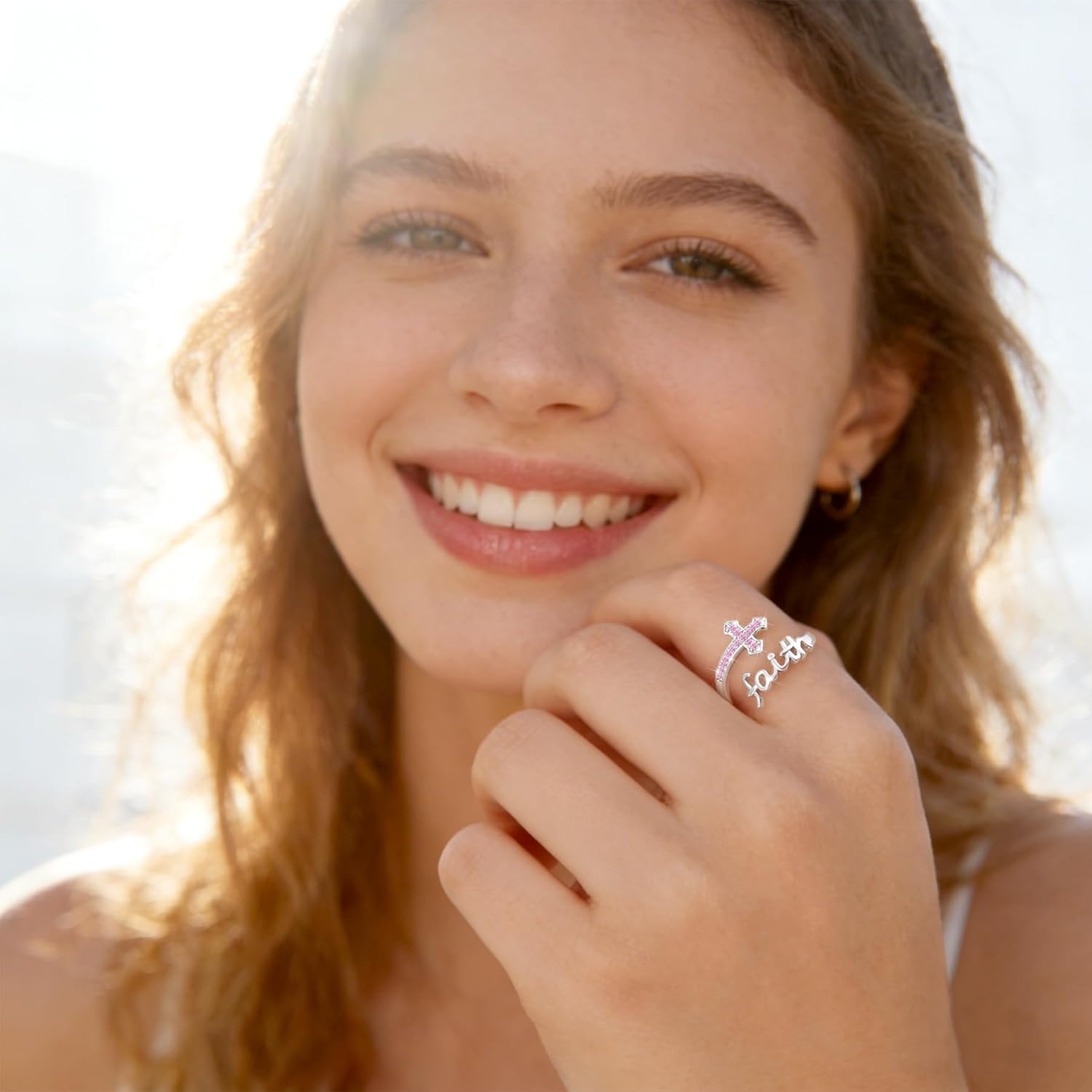 LYTTMAB Birthstone Faith Ring For Women, Sterling S925 Silver Cross Ring For Women, Christian Ring Jesus Ring Religious Christian Gift