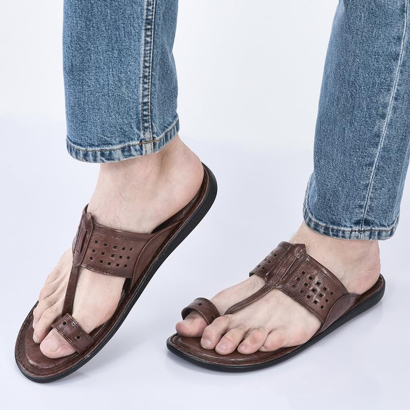 Image of FAUSTO Men Casual Outfit Kolhapuri Toe Ring Strap Ortho Slippers | Memory Cushioned Footbed | Ultra Lightweight and Comfort Slip On Slipper