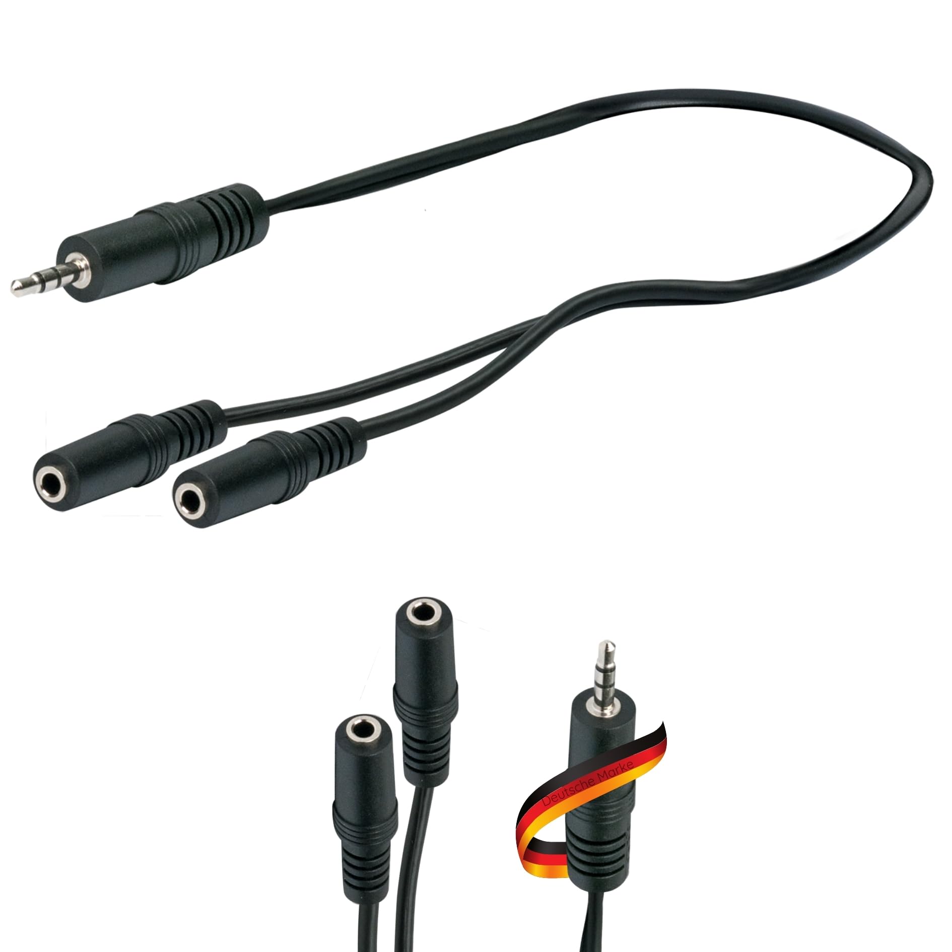 SCHWAIGER KHA4280 533 AUX Adapter Klinke 2x 3,5mm Klinkenbuchse auf 1x 3,5mm Klinkenstecker Knickschutz Audioadapter Klinkenanschluss 0,2m schwarz