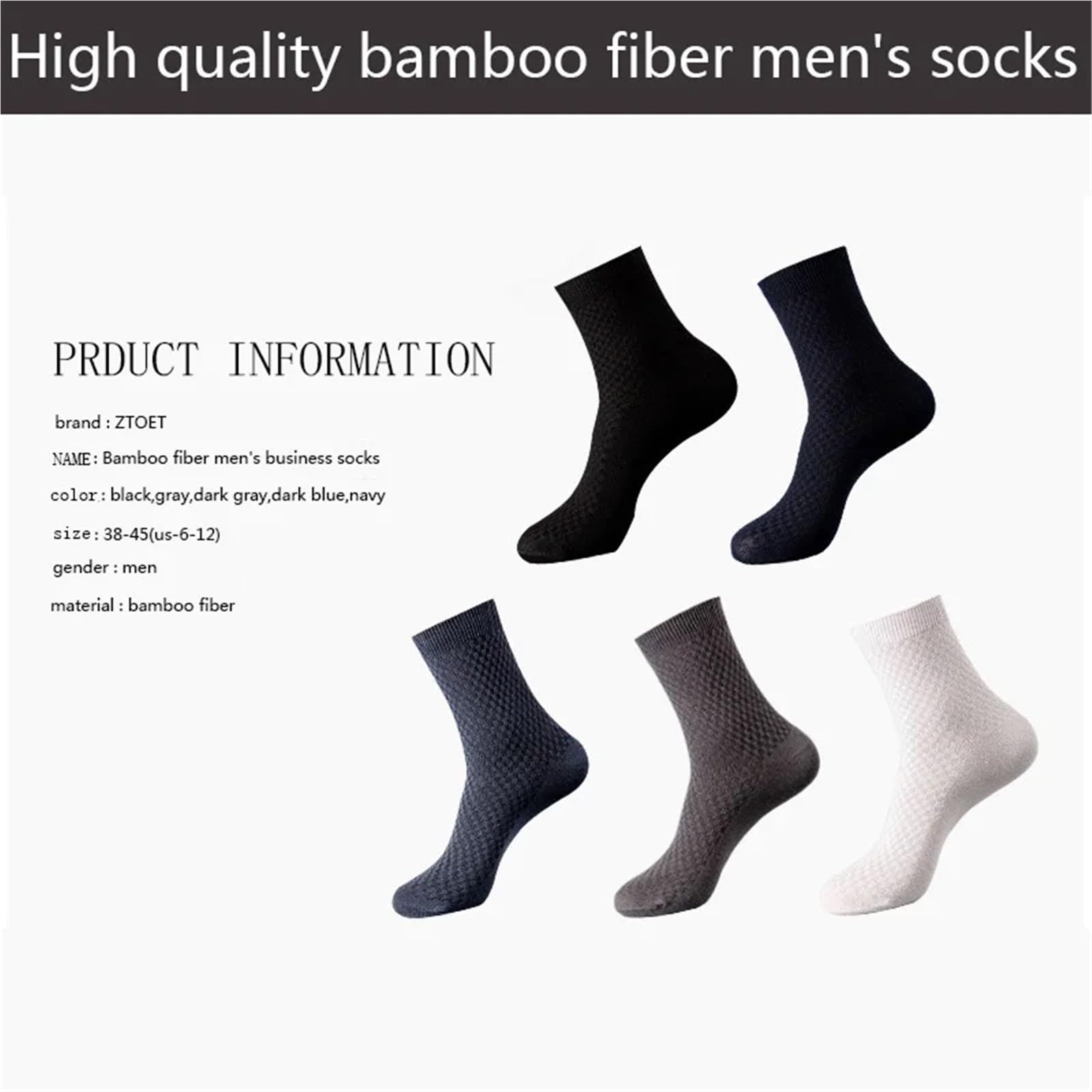 Chaussette De Contention Homme Lot de 10 paires de chaussettes en fibre de bambou for homme, chaussettes de compression respirantes, longues, décontractées, for le travail, grandes tailles 38-45(10 bl
