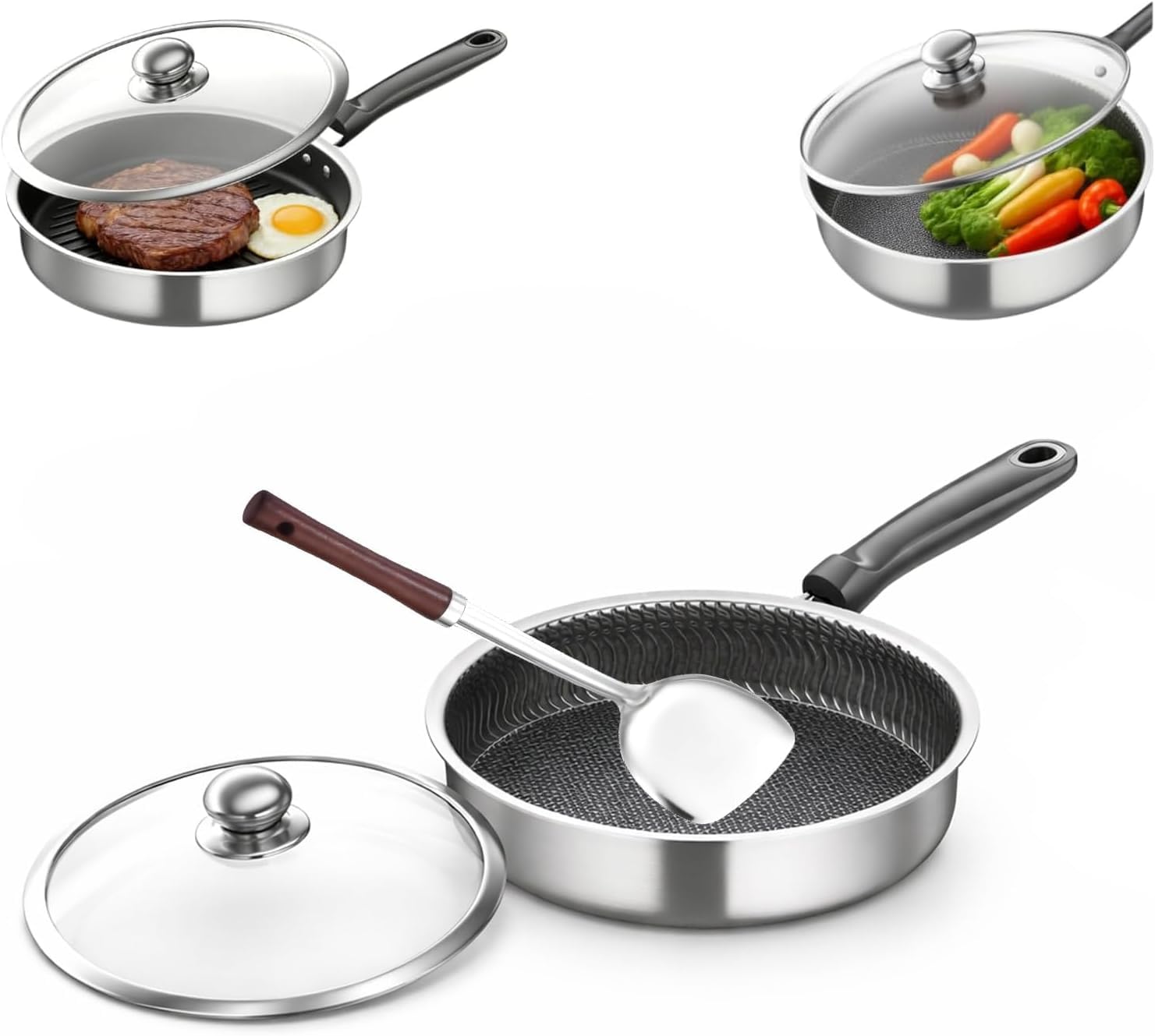 Amazon | ステンレス鋼フライパン 26/28/30CM ノンスティックパ