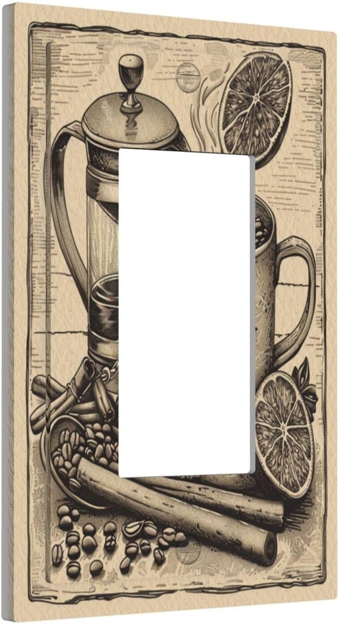 Light Switch Cover Plate Beige Vintage Rustic Coffee Beans Spice 1 Gang Outlet Covers Single Rocker Decorative Switch plates Electrical Wall Plates GFCI Receptacle for Kitchen Coffee Bar Decor