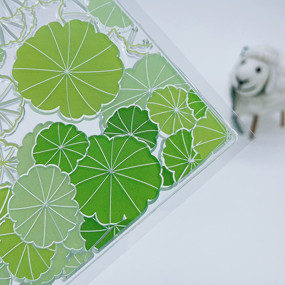 Sello transparente de silicona transparente con fondo de hoja de loto verde, sello de goma para hacer tarjetas, decoración y álbumes de recortes