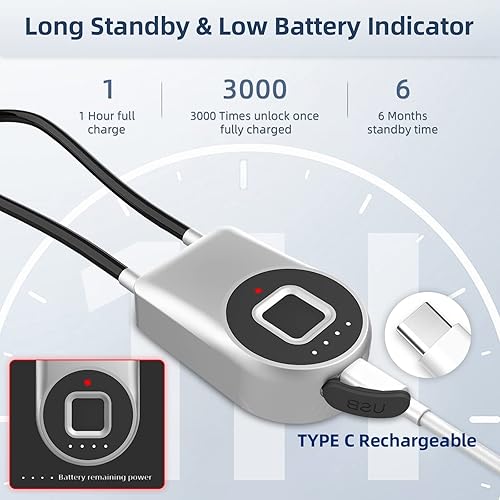 Miniatura 5 de Eseesmart - Candado de cable de huellas dactilares de 14 pulgadas de largo con control de aplicación, cerradura de gabinete, cerradura de equipaje,