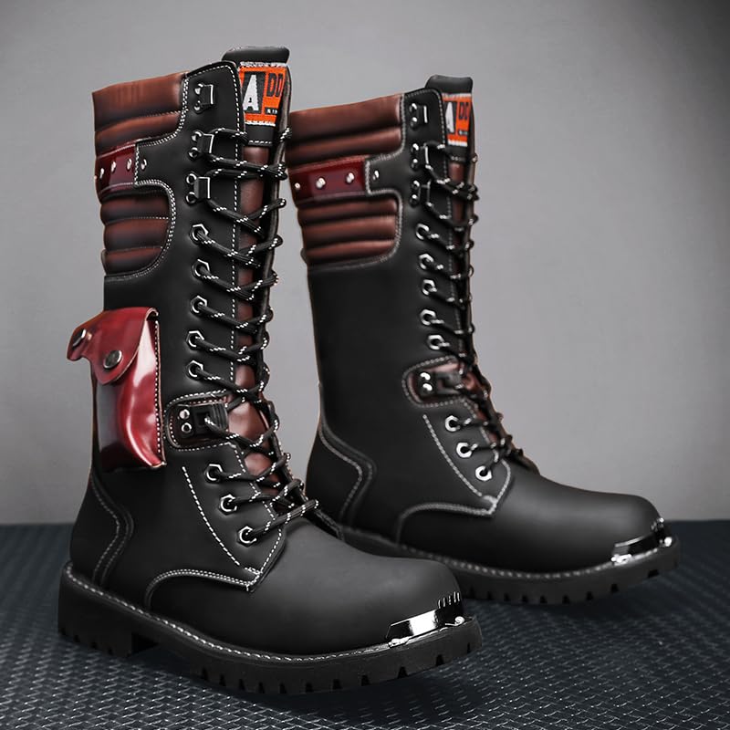 Image of CHUUMEE Men's Wear Resistant Cycling Motorcycle Boots Side Zipper Waterproof Biker Riding Punk Rock Metal Toe Cowboy Western Tactical Army Boot