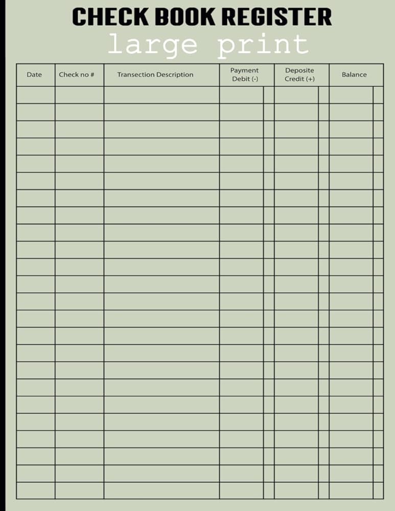 large-print-check-book-register-check-transaction-register-book-for-personal-use-and-small-business-note-checkbook-books-amazon-com for Free Printable Checkbook Balance Sheet Large Print Check Book Register: Check Transaction Register Book for Personal Use and Small Business: note, checkbook: Books - Amazon.com for Free Printable Checkbook Balance Sheet
