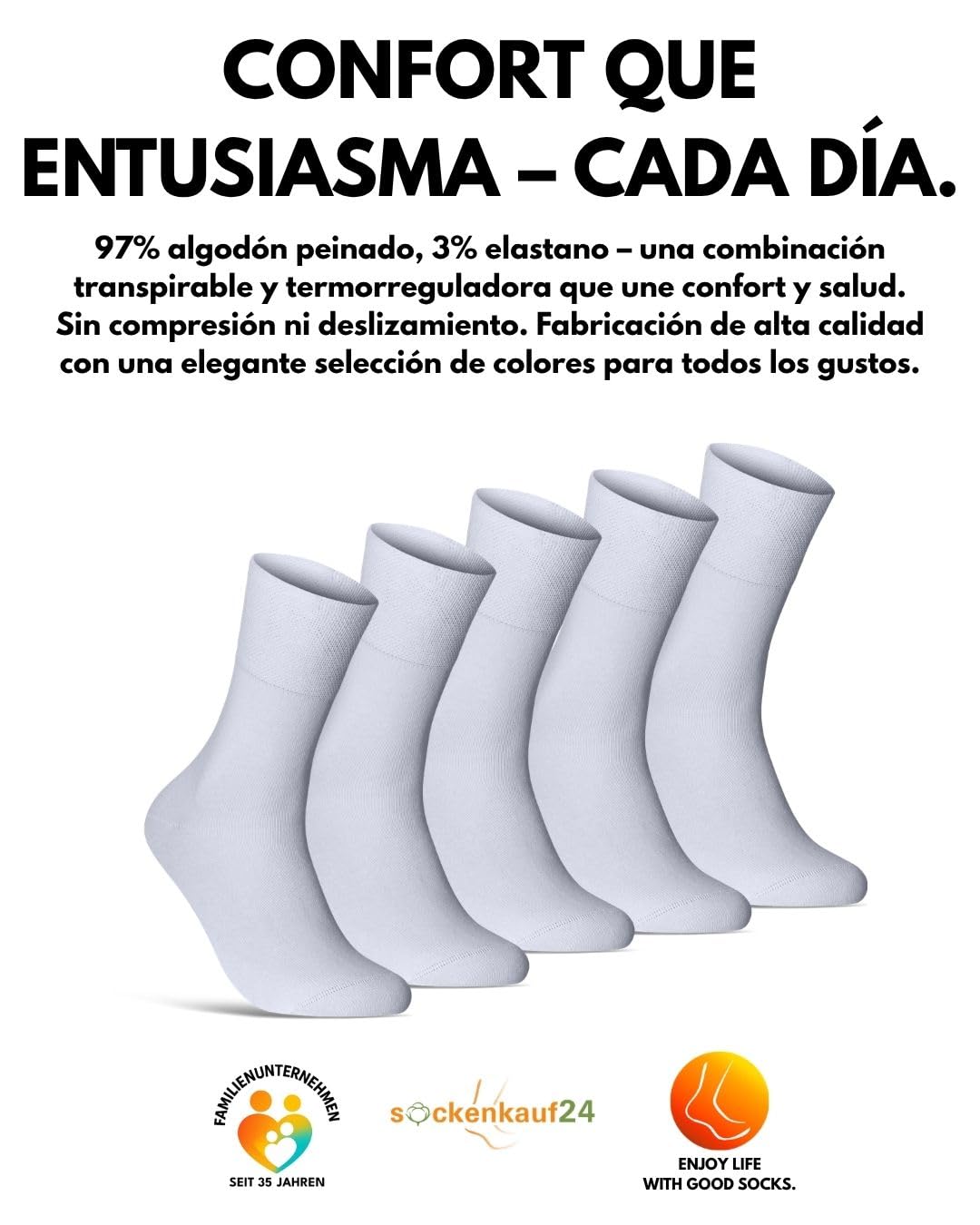 sockenkauf24 Calcetines Diabéticos 97% Algodón 6 Pares sin Elástico y sin Costuras con Cintura de Confort Hombre y Mujer