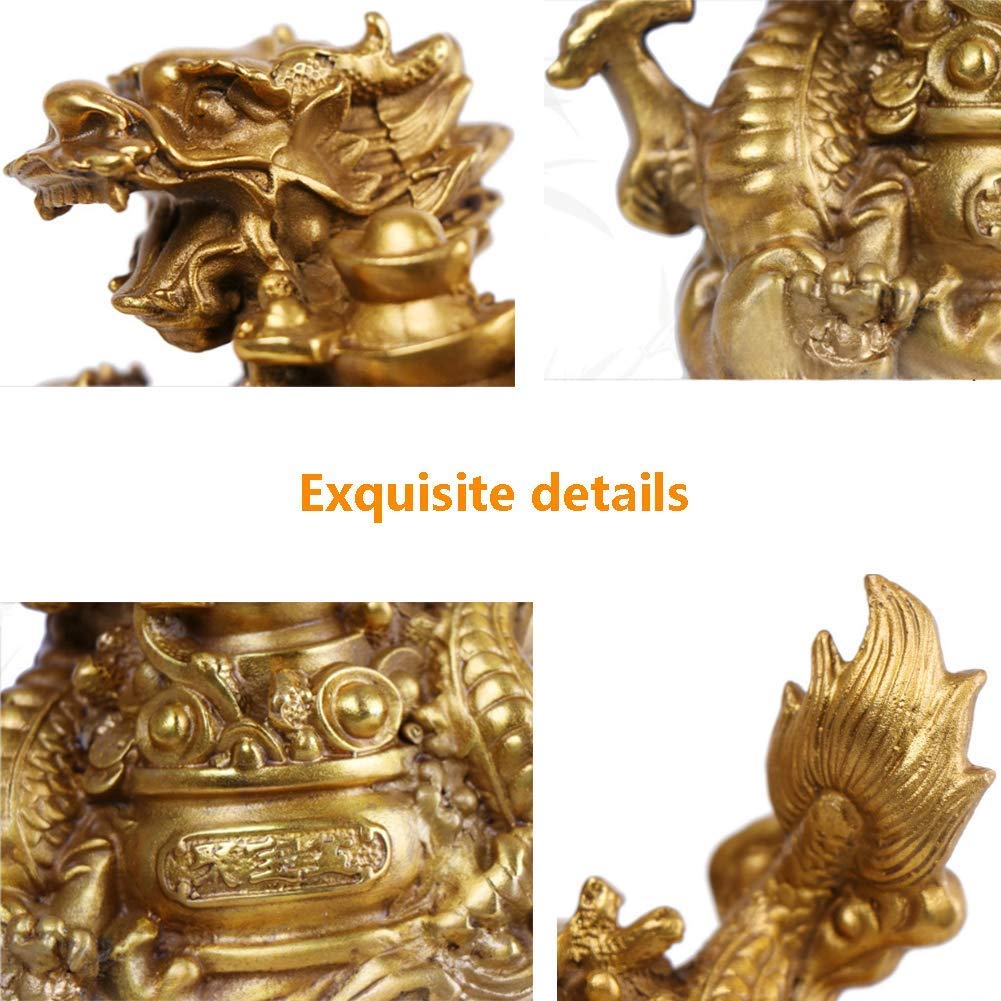 Skulptur Figur Chinesische Feng Shui Drachenfigur,Drachenstatue Für Glück & Erfolg Golden 6.3inch