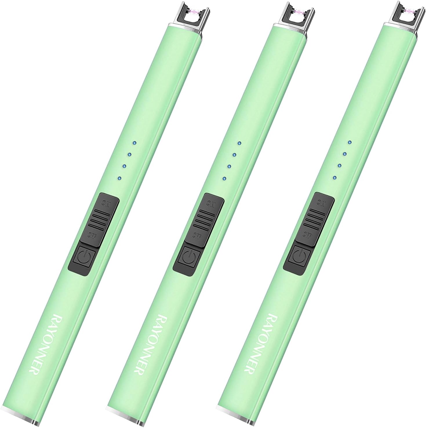 Electric Candle Lighter USB Rechargeable Plasma Arc Windproof Flameless with Safety Lock Ideal for Candle BBQ Camping Birthday Housewarming Gifts for Women & Men (Green*3, 1 Count (Pack of 3))