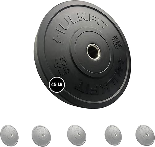 HulkFit Placa olímpica de goma codificada por colores de 2 pulgadas con cubo de acero para entrenamiento de fuerza, levantamiento de pesas y
