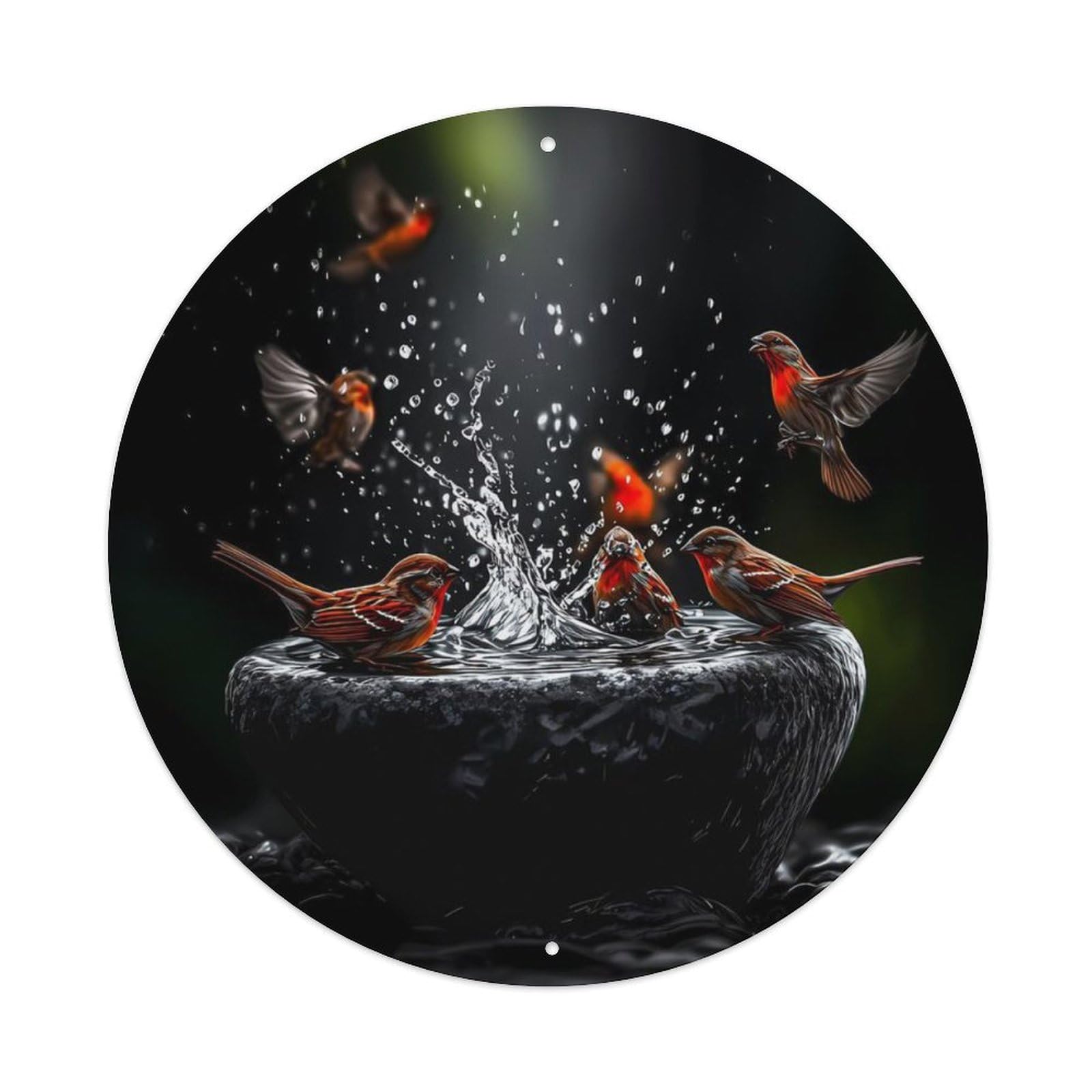 Animal Red Breasted Sparrow Birds Bathing Splashing Vintage Metal Tin Sign Plaque Wall Decor for Cafe, Club Bar, Office, Garden Metal Poster 8x8Inch