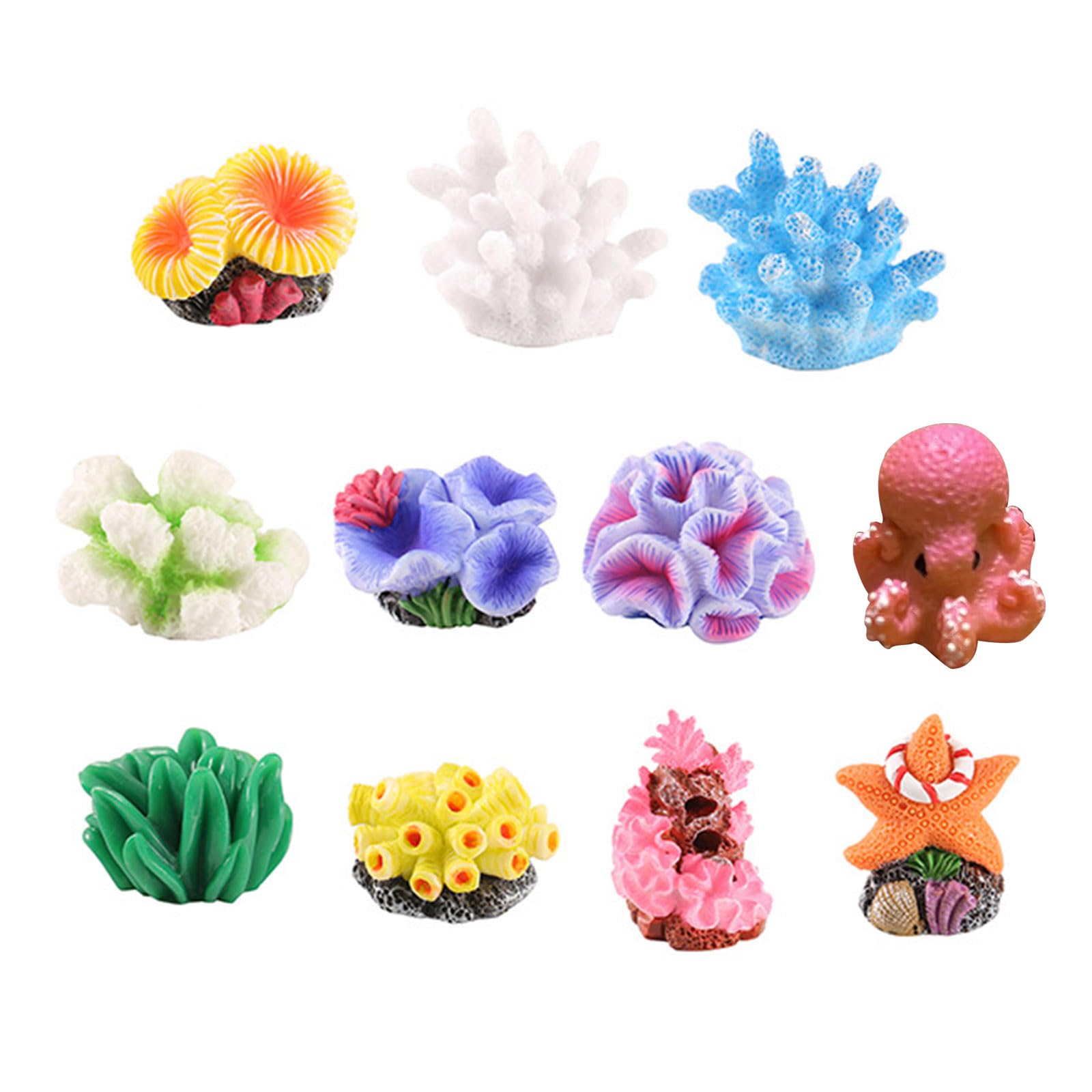 CUNZJIA 11Pieces Aquariums Accessories Resins Multicolor Corals Miniature Figure Ornaments Set for Fishtank Decoration