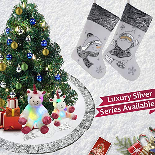 Wewill 36'' Luxury Snowman Christmas Tree Skirt Silvery White Embroidered Snowflake With Satin Border Xmas Mat Party Supplies Decorations #TOP6