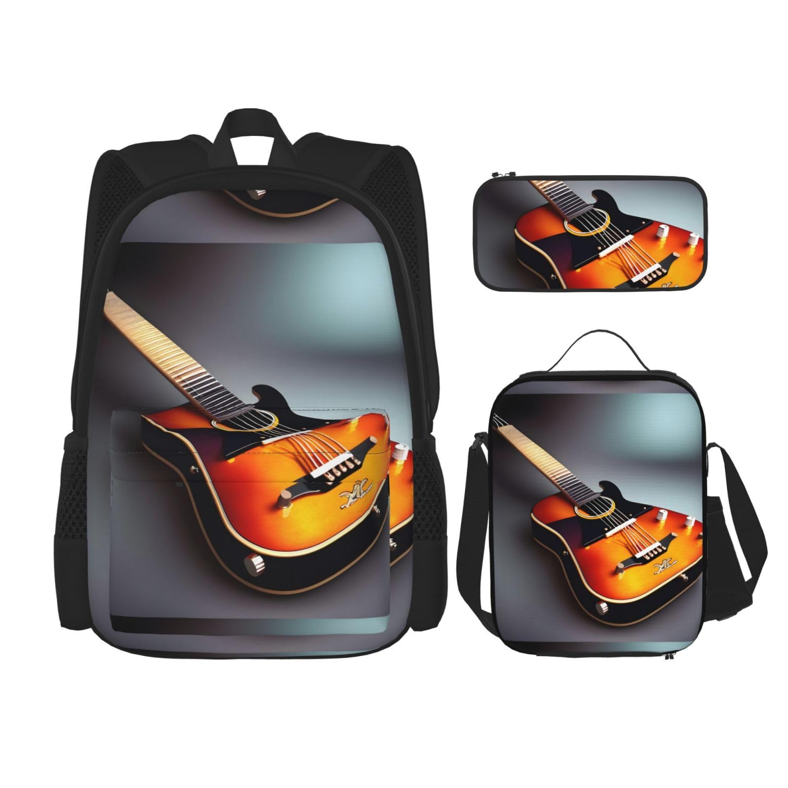 Muzyczny nadruk gitarowy podwójna torba na ramię Combo z saszetką i piórnikiem, modne połączenie plecaka na co dzień