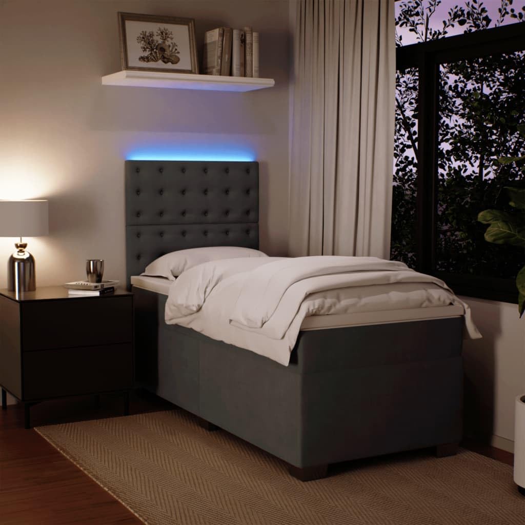 IKAYAA Cama 100 x 200 cm Completa con Colchón,iluminación LED, Topper y Cabecero, Cama Tapizada 100 x 200 cm con Colchón - Cama con Colchón y Somier Gris Oscuro