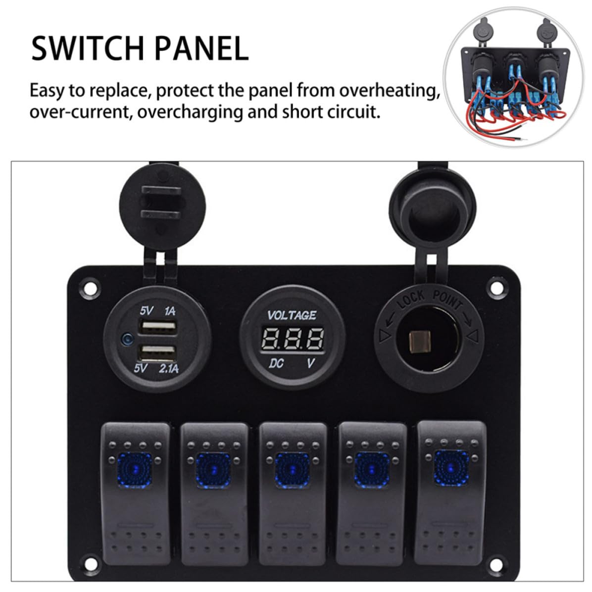 Pannello Interruttori per Imbarcazioni 5 Posti 12v 24v | Protezione Sovracorrente, Struttura Robusta, per Veicoli e Imbarcazioni, Abs, LED e Rame