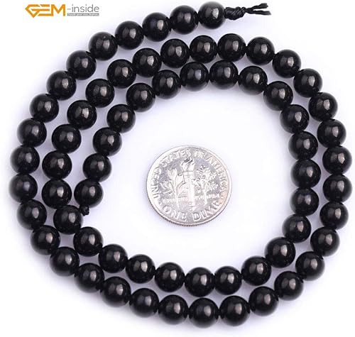 Miniatura 191 de GEM-Inside - Cuentas sueltas de piedra de lava negra natural de 0.315 in para hacer joyas, 15 pulgadas Cordierita de grado A