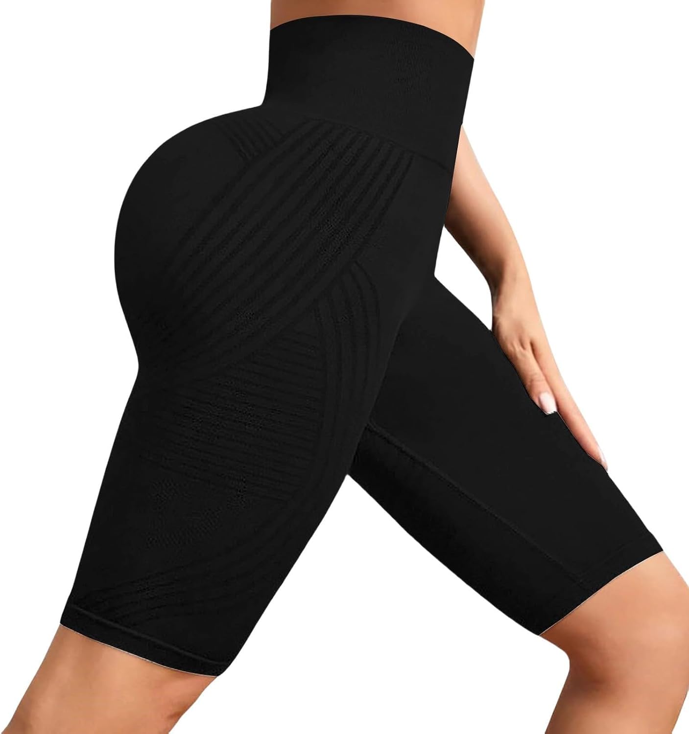 High Waist Yoga Capris Tummy Controls None See Through Workout Athletic Running Capris Leggings Tummy Controls None See Black