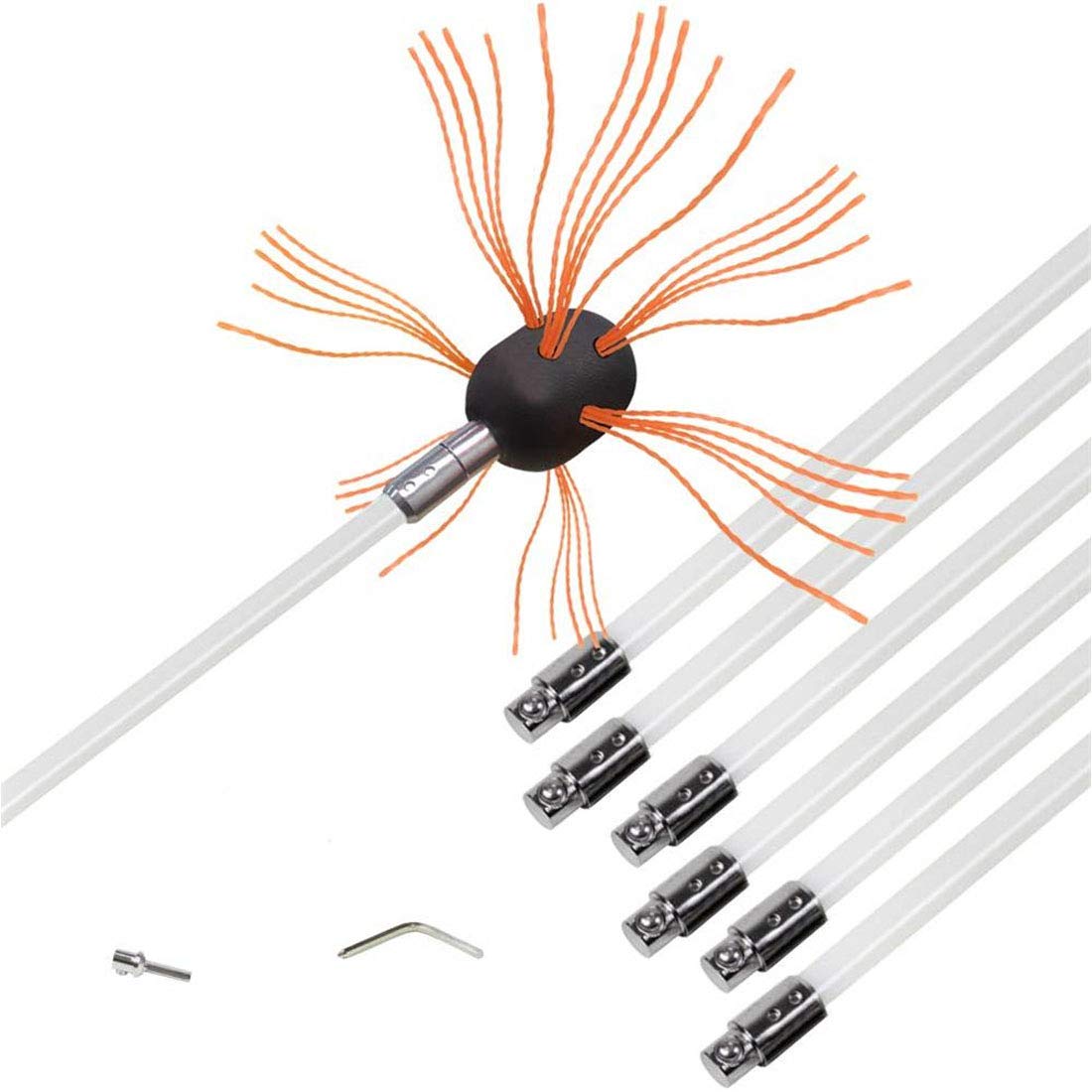 FAXIOAWA Kit Spazzola per Pulizia Camino, Kit spazzacamino Spazza Canna fumaria per Camino Strumenti per Pulire la Frusta per Kit spazzacamino per Camino, Facile da Usare,10 aste