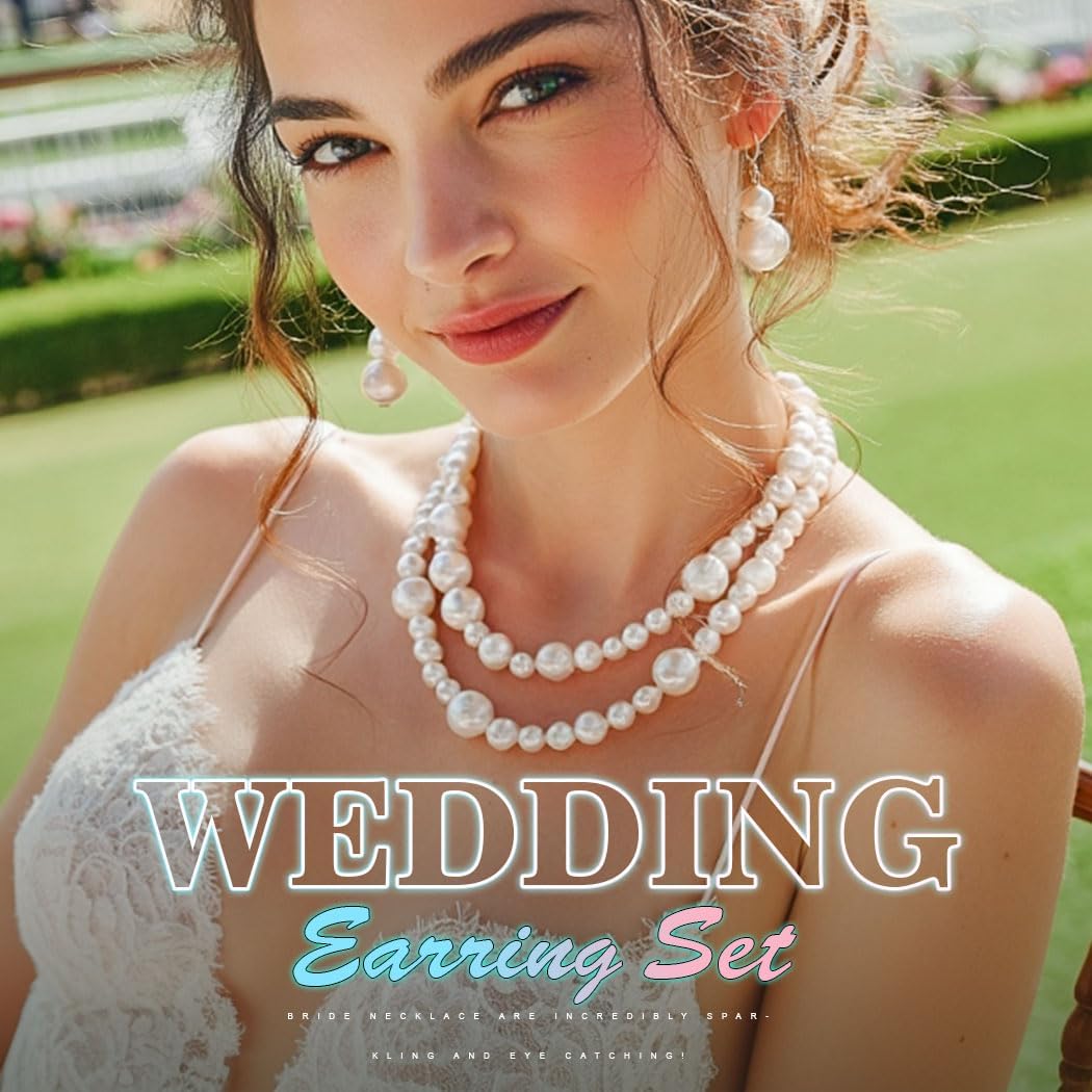 JAKAWIN Pearl Jewelry Set Gold Wedding Necklace and Earrings Set for Women - Image 5