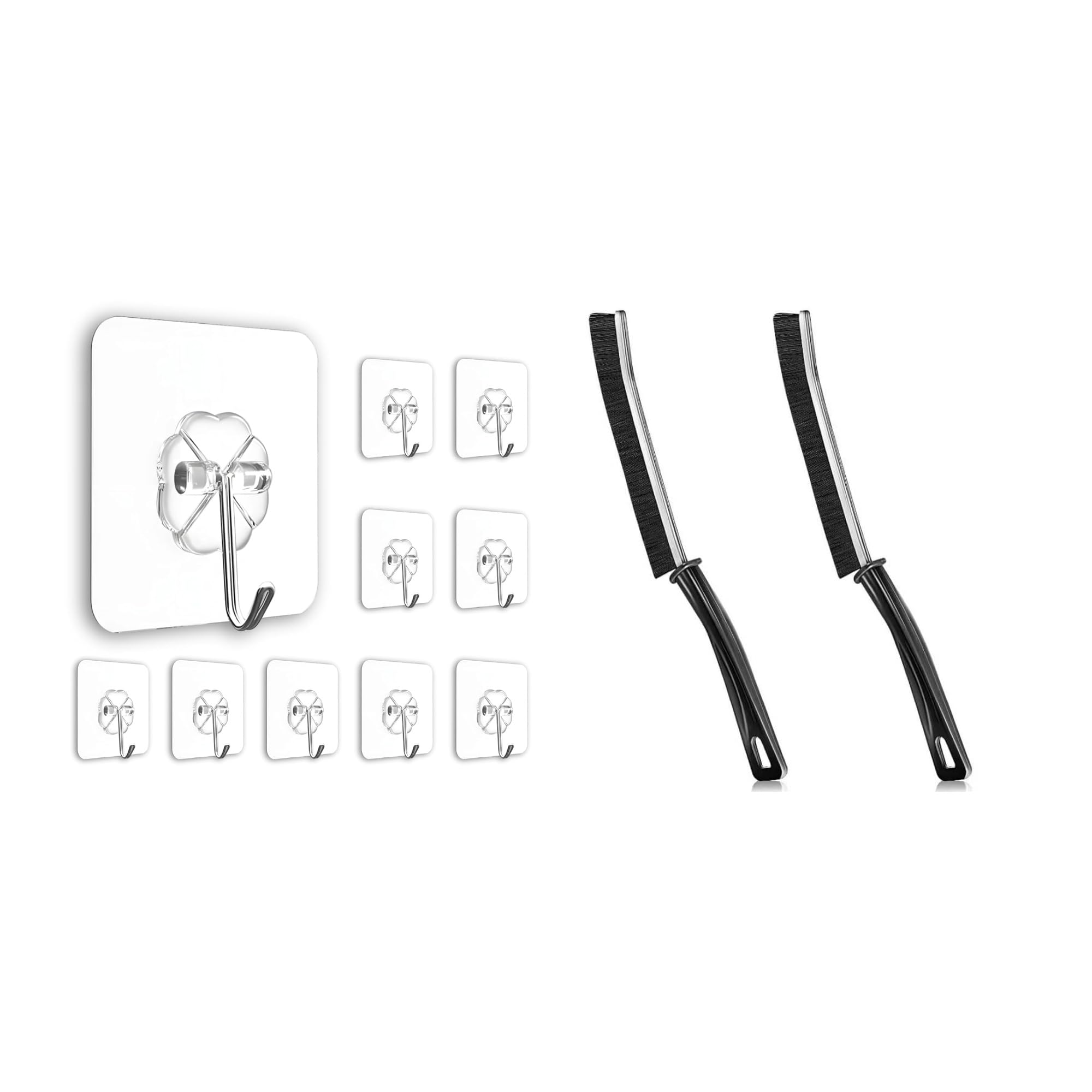 RYUKCREATIVES Mini Gap Cleaning Brush for Tiny Spaces with 10 Flower Hooks,Hand-Held Groove with Hard Bristled for Kitchen Bathroom Sink Tile Floors Window Slots (Pack of 2)-image-9
