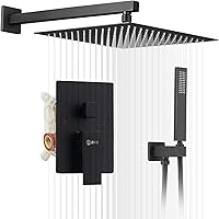 Vista 14 de BWE Grifo de ducha negro de 10 pulgadas, cuadrado de lujo, sistema de ducha mezclador de lluvia, juego completo de 2 funciones, equilibrio