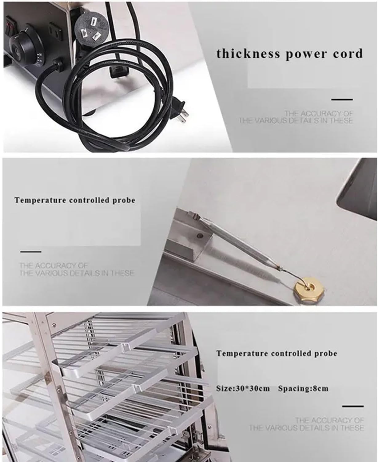 Commercial Food Heating Cabinet 1200W Desktop Stainless Steel Bun Steamer with Visual Tempered Glass 30-110℃ Temperature Control Pasta Warming Cabinet for,